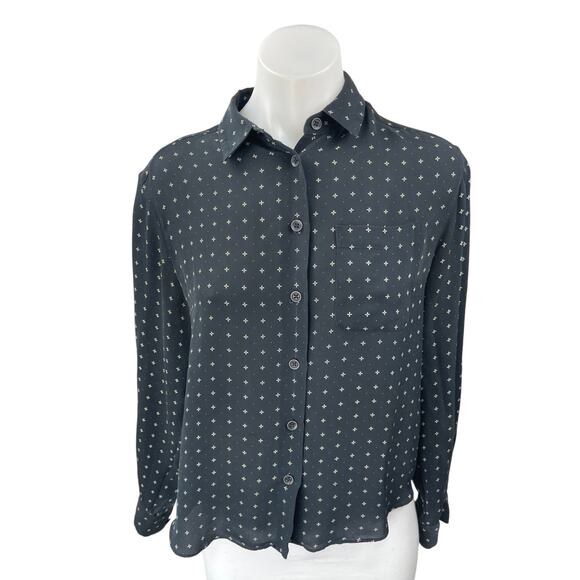 Rag & Bone 100% Silk Navy Blue Printed Long Sleeve Button Down Shirt Top Size 2 - Picture 1 of 4
